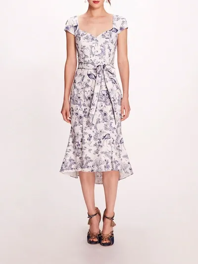 Marchesa Daylily Dress In Ivory/navy