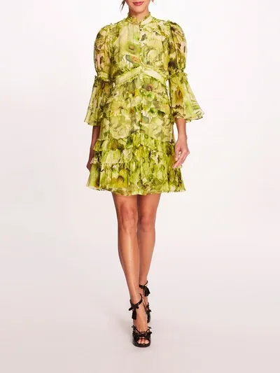 Marchesa Mali Mini Dress In Chartreuse