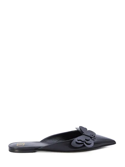 Valentino Garavani Flat Mules In Leather In Black