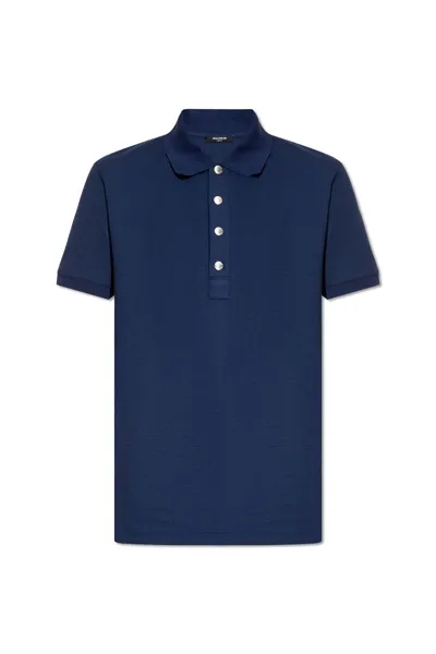 Balmain Short Sleeved Polo Shirt In Blue