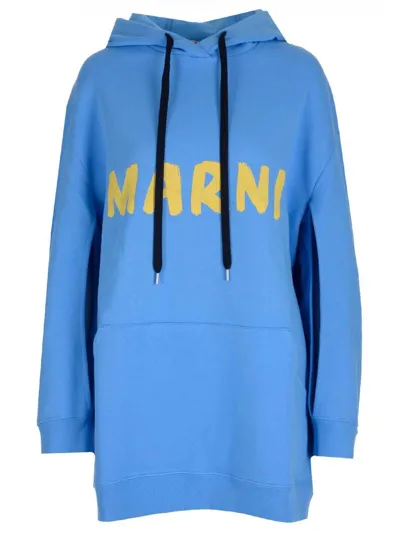 Marni Cut Out Long Sleeved Hoodie In Blue