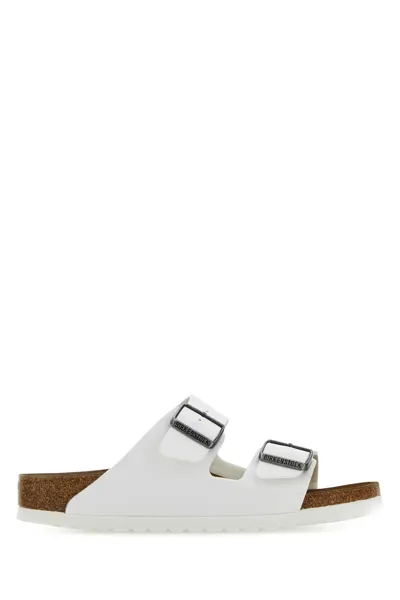 Birkenstock Arizona Bs Flats In White Leather In Bianco