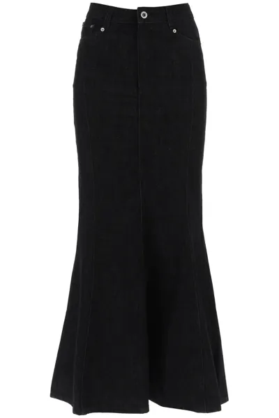 Self-portrait Flared Denim Maxi Skirt In Black