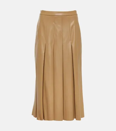 Veronica Beard Herson Pleated Faux Leather Midi Skirt In Beige