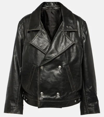 Victoria Beckham Double-breasted Leather Jacket In Black