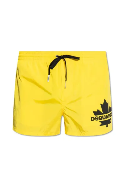 Dsquared2 Badeshorts Mit Logo-print In Yellow