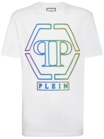 Philipp Plein Rhinestone-embellished Hexagon-logo T-shirt In White