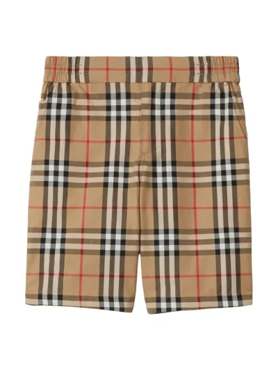 Burberry Kids' Beige Shorts With Check Print In Cotton Boy In White