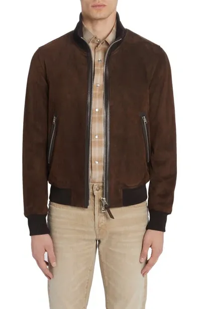 Tom Ford Suede Track Jacket In Dark Brown