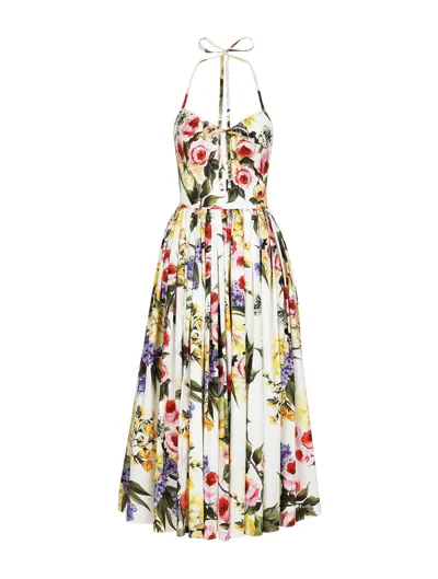 Dolce & Gabbana Calf-length Cotton Dress With Garden Print