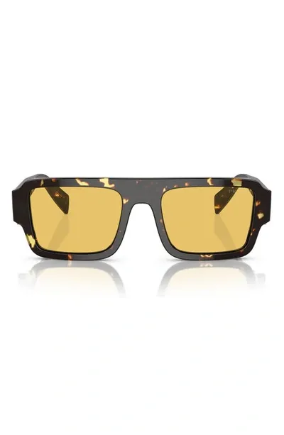 Prada 53mm Rectangular Sunglasses In Black Malt Tortoise