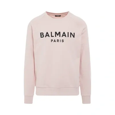 Balmain Flocked-logo Cotton Sweatshirt In Neutrals