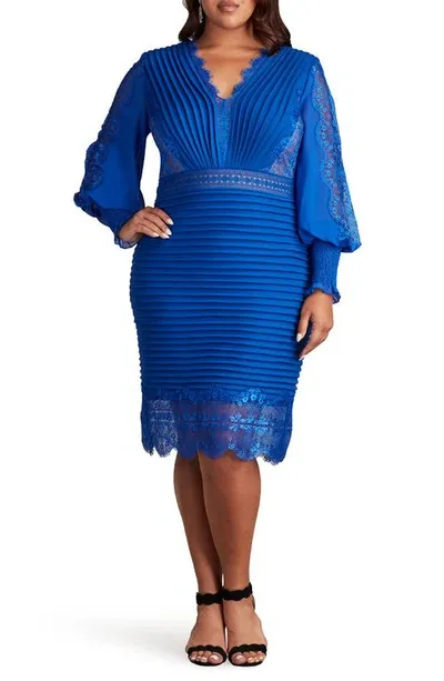 Tadashi Shoji Lace Detail Long Sleeve Cocktail Dress In Blue