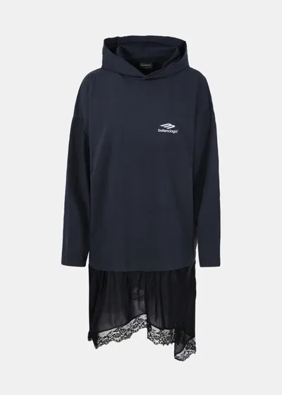 Balenciaga Hooded Hybrid Cotton Dress In Black,white