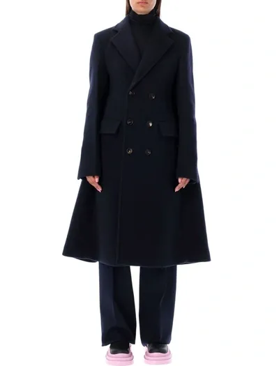 Bottega Veneta Double Breasted Cape Coat In Navy