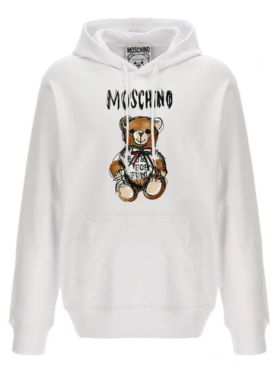 Moschino Teddy Bear Printed Drawstring Hoodie In White