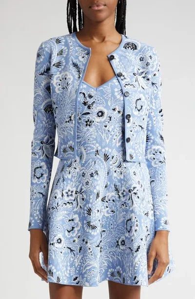 Etro Cropped Paisley-jacquard Cardigan In Light Blue