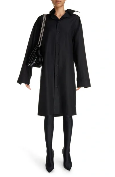 Balenciaga Kick Collar Cotton Shirtdress In Noir