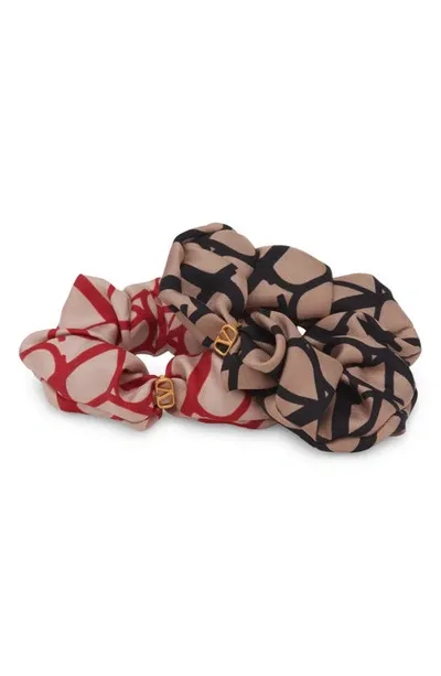 Valentino Garavani Scrunchie Aus Seidentwill Mit Vlogo In Schwarz,beige