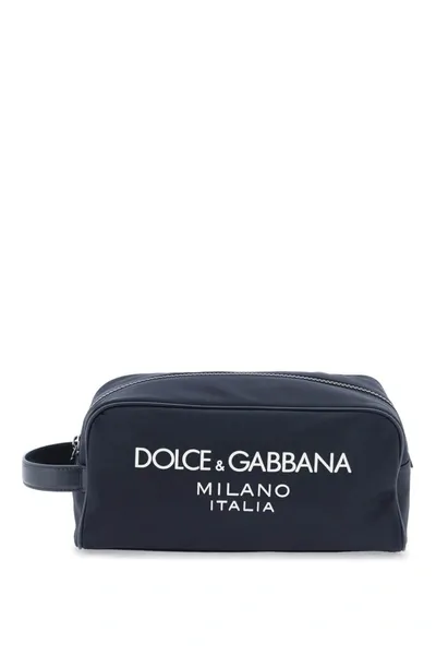 Dolce & Gabbana Rubberized Logo Beauty Case Men In Blue