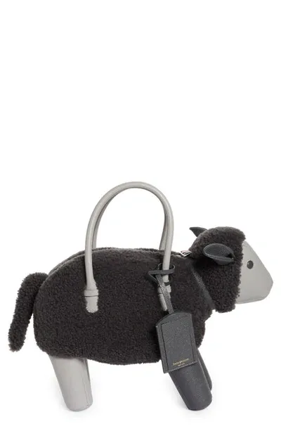 Thom Browne Sheep Shearling Tote Bag In Dark Grey