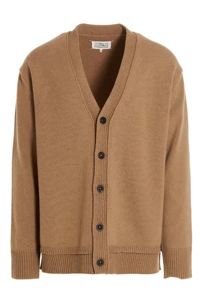 Maison Margiela Logo Cardigan In Beige