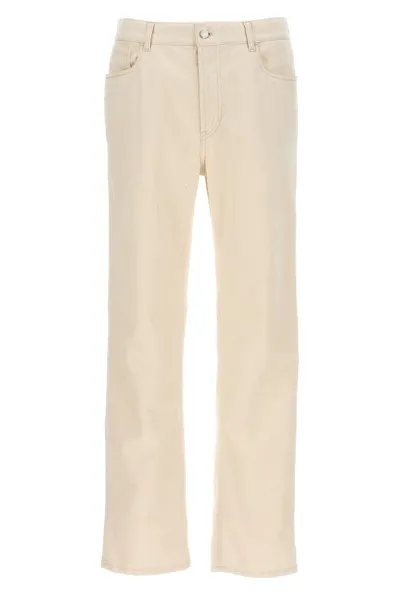 Prada Logo-plaque Straight-leg Jeans In Beige