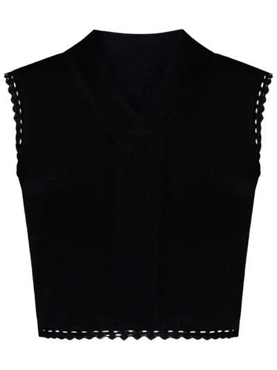 Victoria Beckham Scallop Trim Cropped Tank Top In Black