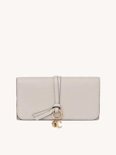 Chloé Alphabet Wallet With Flap In Grained Leather Grey Size Onesize 100% Calf-skin Leather