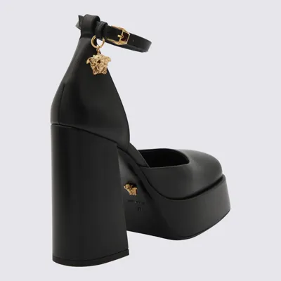 Versace Black Leather Medusa Aevitas Pumps In Black/ Gold