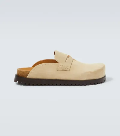 Versace Medusa Suede Clogs In Beige