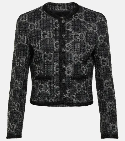 Gucci Gg-jacquard Wool-blend Tweed Jacket In Gray