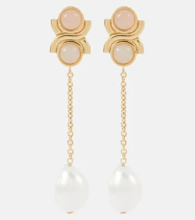 Chloé Embellished Faux Pearl Drop Earrings In Gold