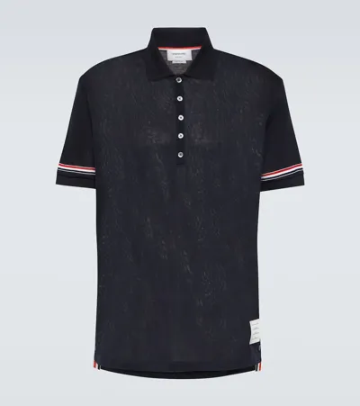 Thom Browne Rwb Stripe Cotton Polo Shirt In Navy