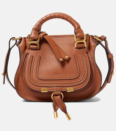 Chloé Marcie Mini Double Carry Leather Shoulder Bag In Brown