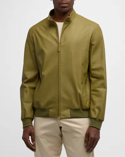 Stefano Ricci Men's Lamb Leather Bomber Jacket In Green