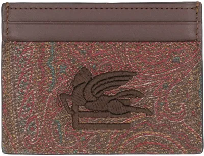 Etro Paisley Jacquard Card Holder In Brown