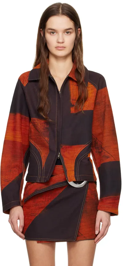 Louisa Ballou Orange & Brown Seamed Denim Jacket In 2004 Orange Polygon