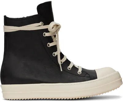 Rick Owens Black Washed Calf Sneakers In 911 Black/milk/milk