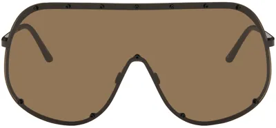 Rick Owens Shield Oversized-frame Sunglasses In Blk Temple,brown Lens