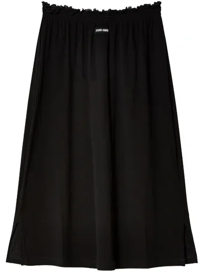 Miu Miu Logo-patch Cotton Midi Skirt In F0002 Nero