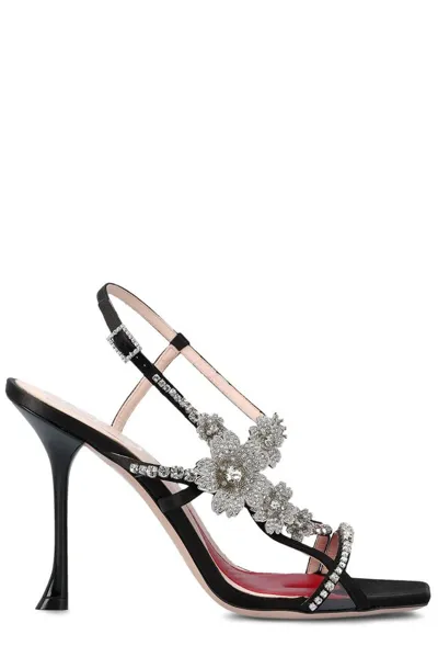 Roger Vivier Bouquet Flower Heeled Sandals In Black