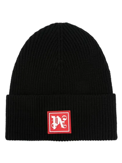 Palm Angels Monogram Wool-blend Beanie Hat In 1025 Black Red