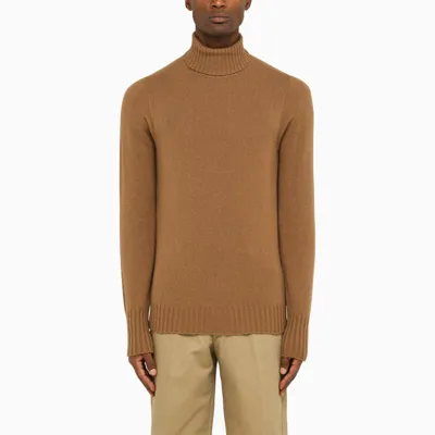 Drumohr Man Turtleneck Camel Size 44 Merino Wool In Beige