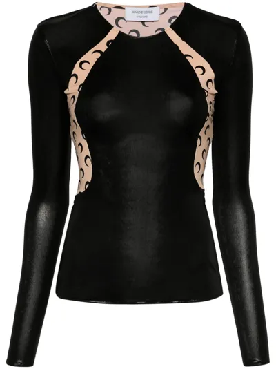 Marine Serre Crescent Moon-print Draped Top In Black