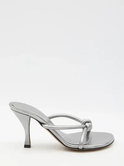 Bottega Veneta Atomic Knotted Metallic Leather Mules In Silver