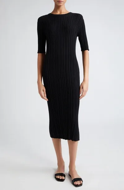 Loulou Studio Elea Silk Ribbed Dress In Black