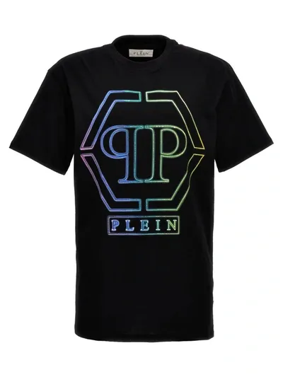 Philipp Plein Hexagon-logo Rhinestone-embellished T-shirt In Black