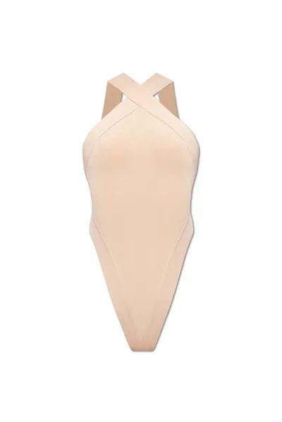 Saint Laurent Backless Sleeveless Bodysuit In Beige