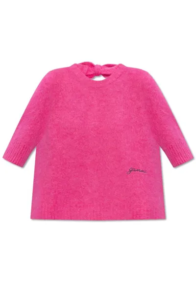 Ganni Sweater With Tie Details In Pink